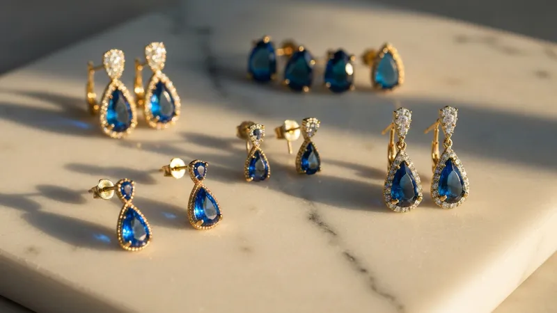 Collection de boucles d'oreilles saphir en or rose et or jaune